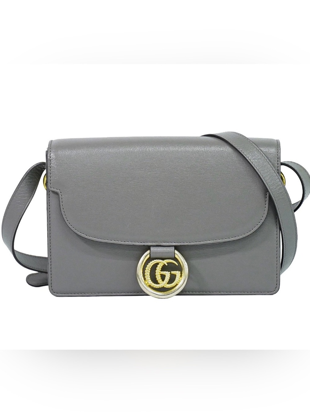GUCCI
GG Ring Leather Shoulder Bag Light Grey 589474